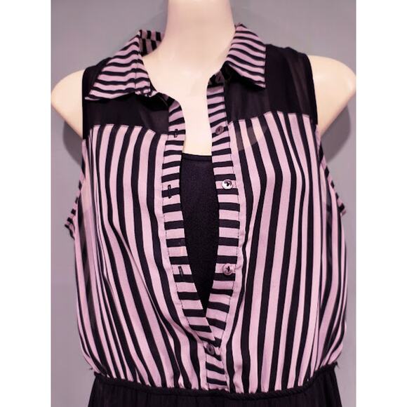 Freebird Sleeveless Maxi Dress With Sheer Striped Overlay, Blk/Wht, Size S - Picture 2 of 7